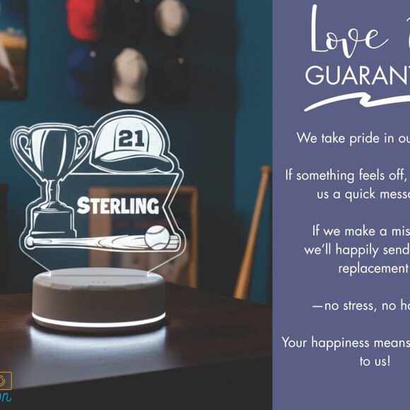 Personalized Baseball LED Night Light for Sports Fans - Picture 6 of 8